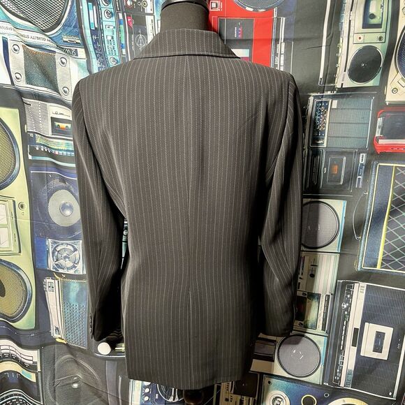 Anne Klein Women's Navy Pinstripe Notched-Collar Jacket Size 10 - Picture 2 of 15